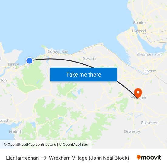 Llanfairfechan to Wrexham Village (John Neal Block) map