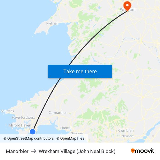 Manorbier to Wrexham Village (John Neal Block) map