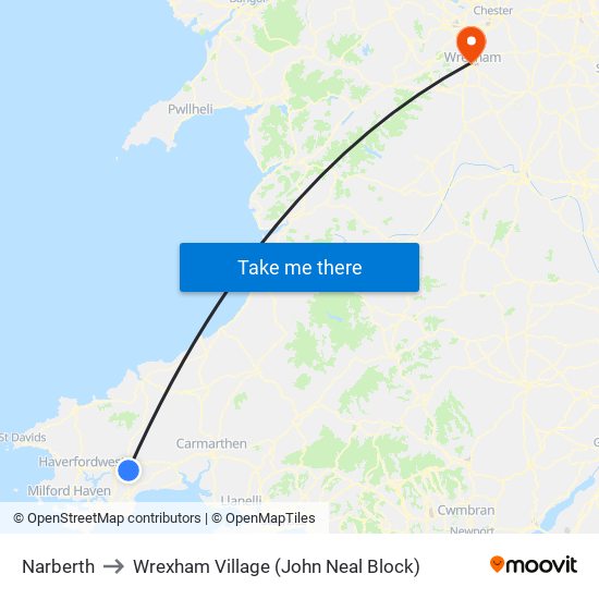 Narberth to Wrexham Village (John Neal Block) map