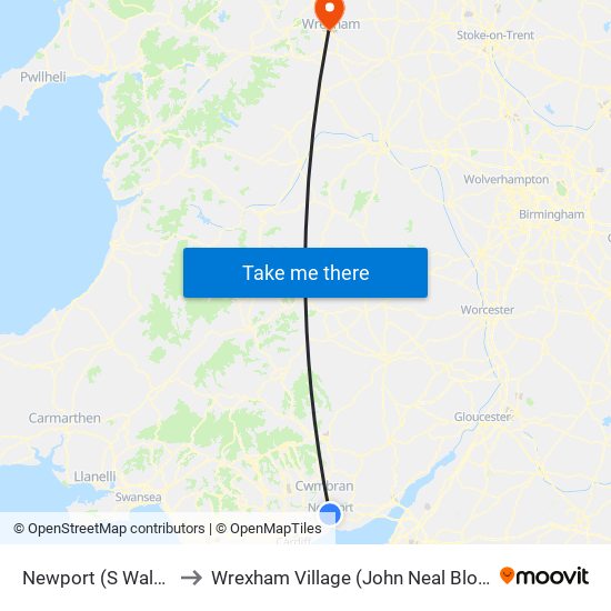 Newport (S Wales) to Wrexham Village (John Neal Block) map
