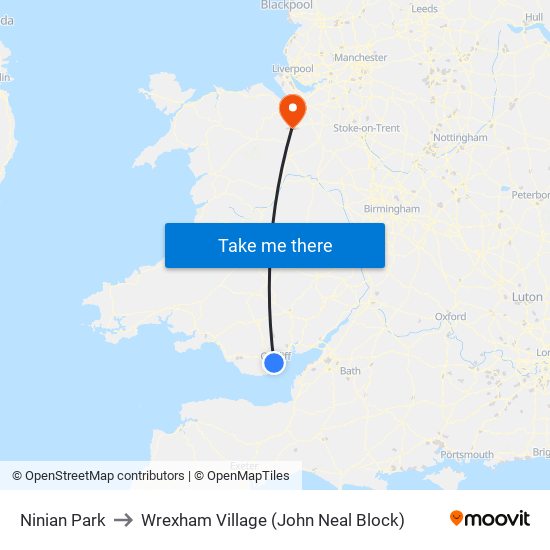 Ninian Park to Wrexham Village (John Neal Block) map