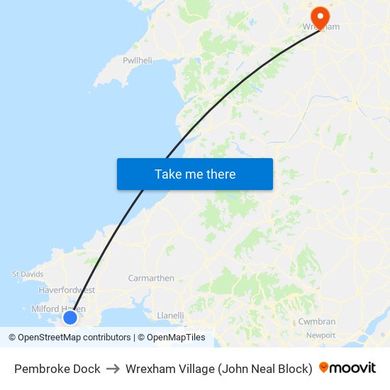 Pembroke Dock to Wrexham Village (John Neal Block) map