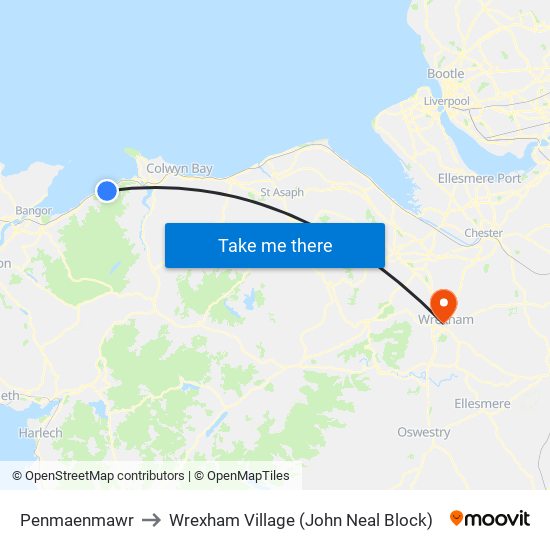 Penmaenmawr to Wrexham Village (John Neal Block) map