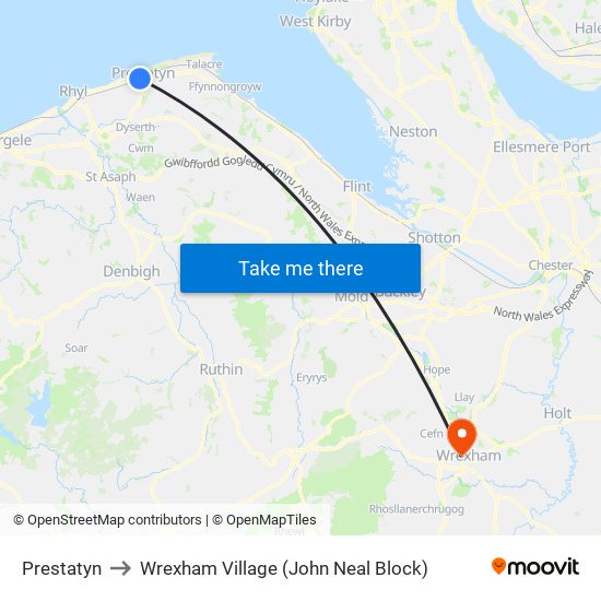 Prestatyn to Wrexham Village (John Neal Block) map