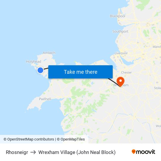 Rhosneigr to Wrexham Village (John Neal Block) map