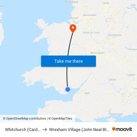 Whitchurch (Cardiff) to Wrexham Village (John Neal Block) map