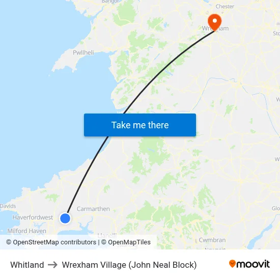 Whitland to Wrexham Village (John Neal Block) map