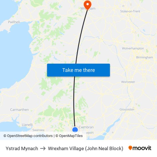 Ystrad Mynach to Wrexham Village (John Neal Block) map