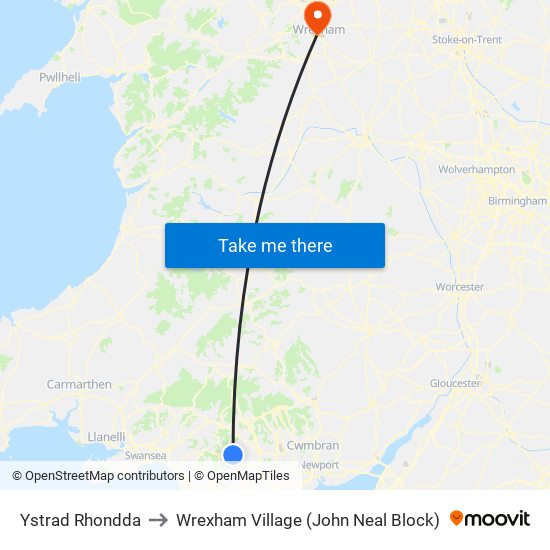 Ystrad Rhondda to Wrexham Village (John Neal Block) map