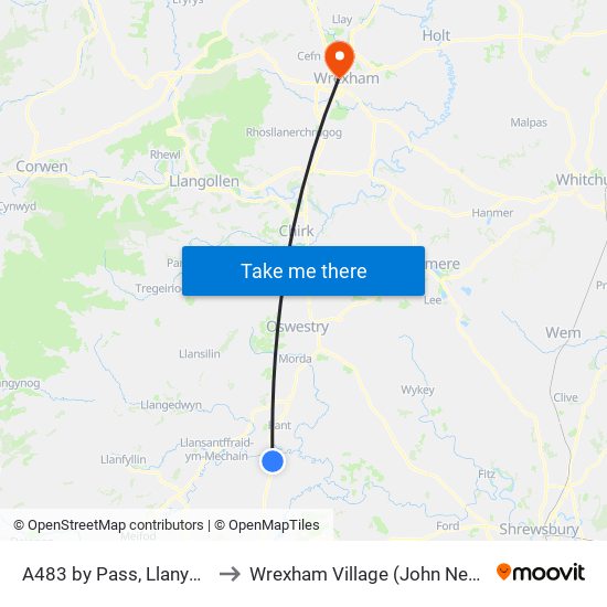 A483 by Pass, Llandysilio to Wrexham Village (John Neal Block) map