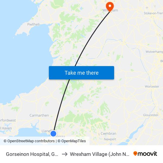 Gorseinon Hospital, Gorseinon to Wrexham Village (John Neal Block) map