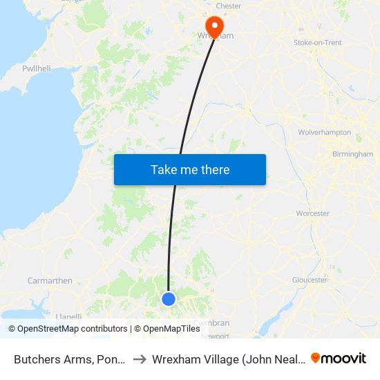 Butchers Arms, Pontsticill to Wrexham Village (John Neal Block) map