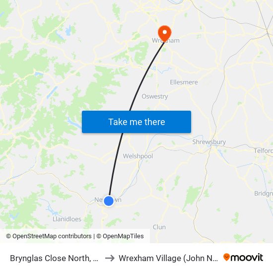 Brynglas Close North, Newtown to Wrexham Village (John Neal Block) map