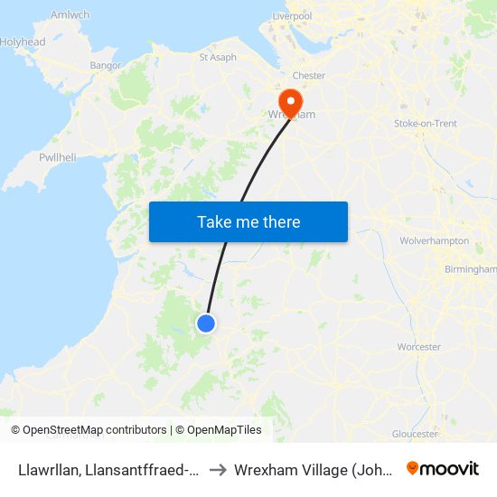 Llawrllan, Llansantffraed-Cwmdeuddwr to Wrexham Village (John Neal Block) map