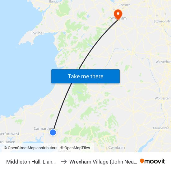 Middleton Hall, Llanddarog to Wrexham Village (John Neal Block) map