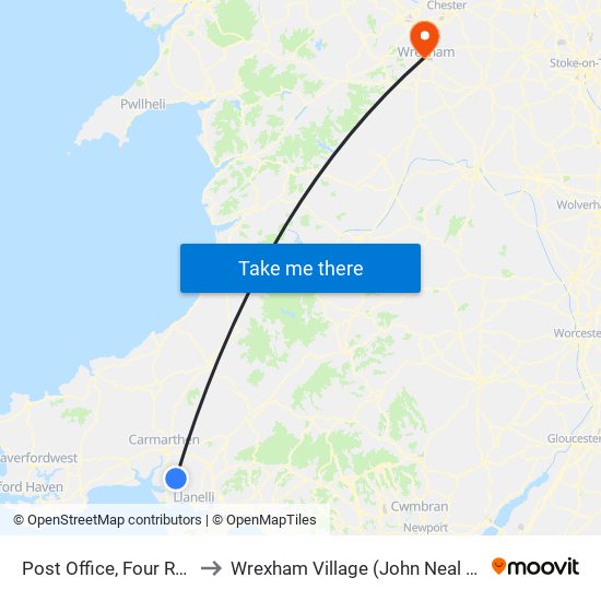 Post Office, Four Roads to Wrexham Village (John Neal Block) map