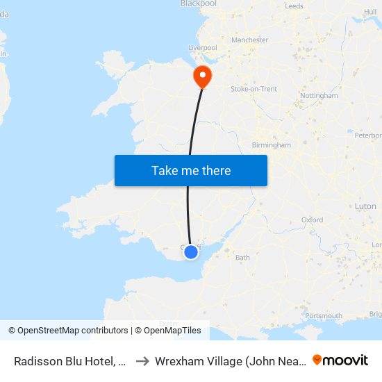Radisson Blu Hotel, Cardiff to Wrexham Village (John Neal Block) map