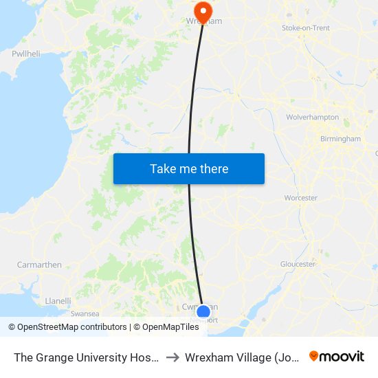 The Grange University Hospital, Llanfrechfa to Wrexham Village (John Neal Block) map