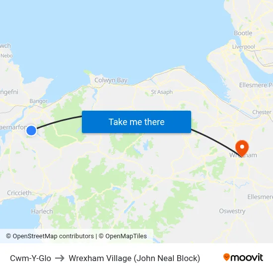 Cwm-Y-Glo to Wrexham Village (John Neal Block) map
