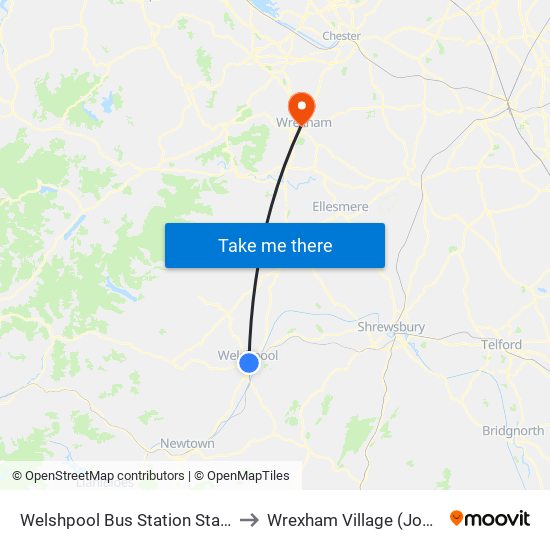 Welshpool Bus Station Stand C, Welshpool to Wrexham Village (John Neal Block) map