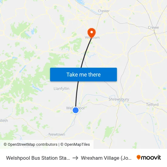 Welshpool Bus Station Stand D, Welshpool to Wrexham Village (John Neal Block) map