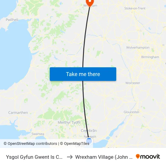 Ysgol Gyfun Gwent Is Coed, Duffryn to Wrexham Village (John Neal Block) map