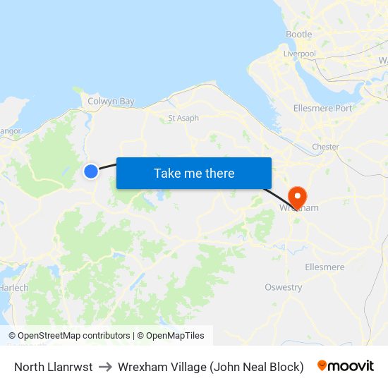 North Llanrwst to Wrexham Village (John Neal Block) map