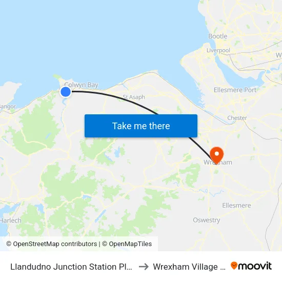Llandudno Junction Station Platform 5, Llandudno Junction to Wrexham Village (John Neal Block) map