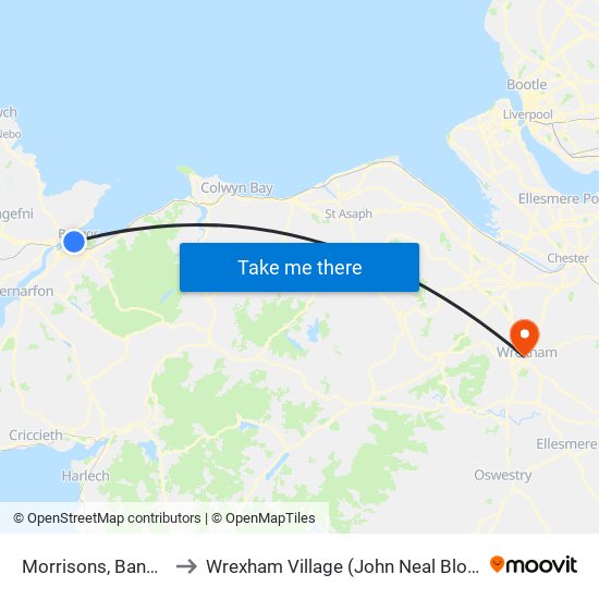 Morrisons, Bangor to Wrexham Village (John Neal Block) map