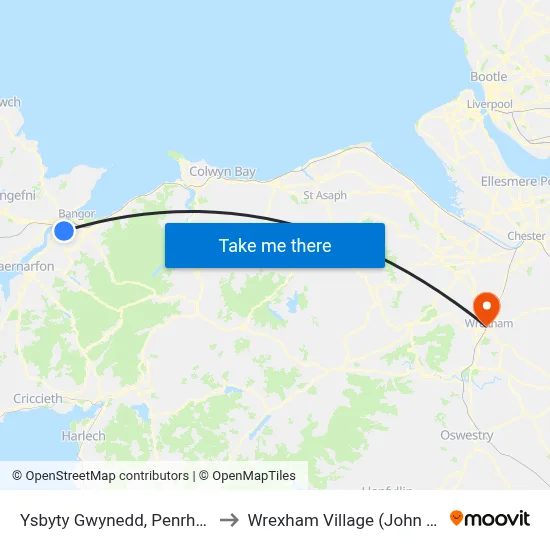 Ysbyty Gwynedd, Penrhos Garnedd to Wrexham Village (John Neal Block) map