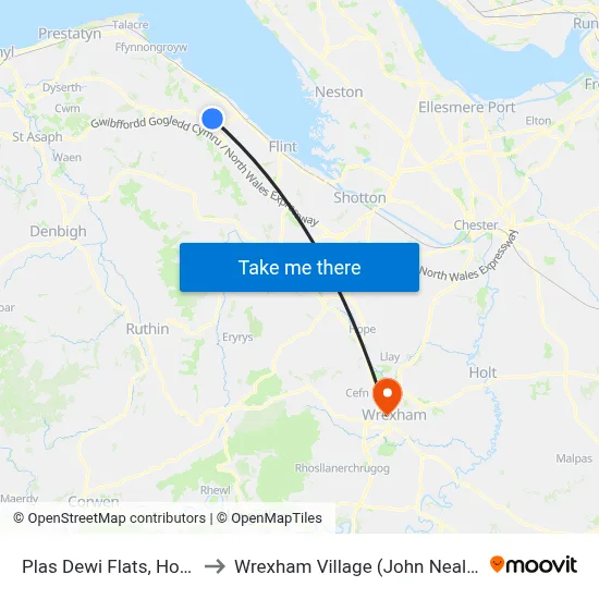 Plas Dewi Flats, Holywell to Wrexham Village (John Neal Block) map