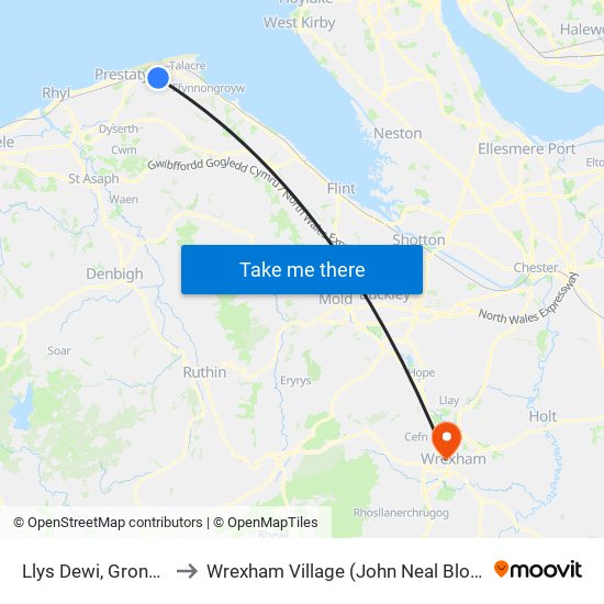 Llys Dewi, Gronant to Wrexham Village (John Neal Block) map