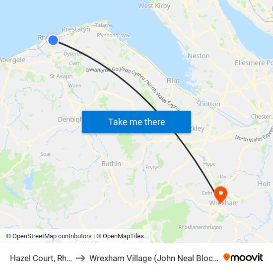 Hazel Court, Brynhedydd Bay to Wrexham Village (John Neal Block) map