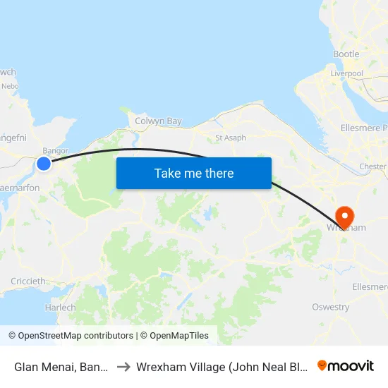 Glan Menai, Bangor to Wrexham Village (John Neal Block) map