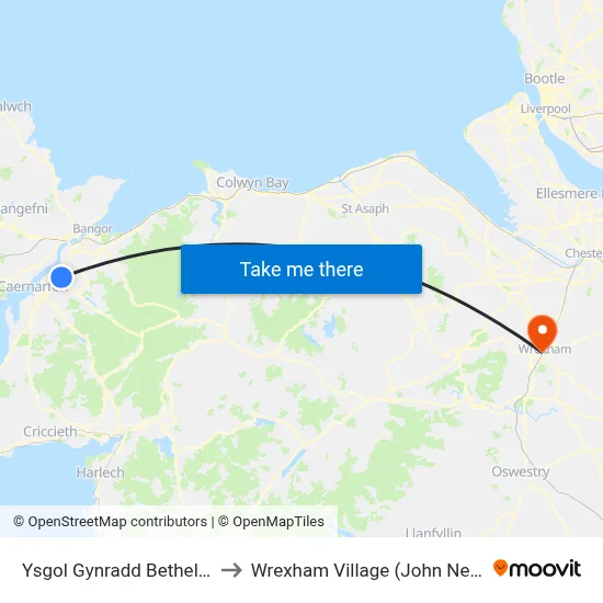 Ysgol Gynradd Bethel, Bethel to Wrexham Village (John Neal Block) map