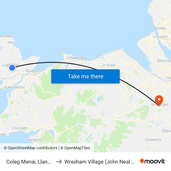 Coleg Menai, Llangefni to Wrexham Village (John Neal Block) map