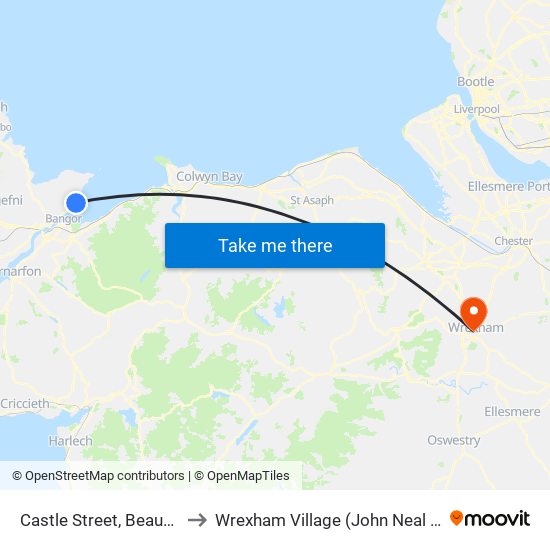 Castle Street, Beaumaris to Wrexham Village (John Neal Block) map