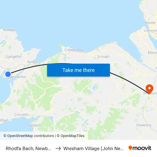 Rhodfa Bach, Newborough to Wrexham Village (John Neal Block) map