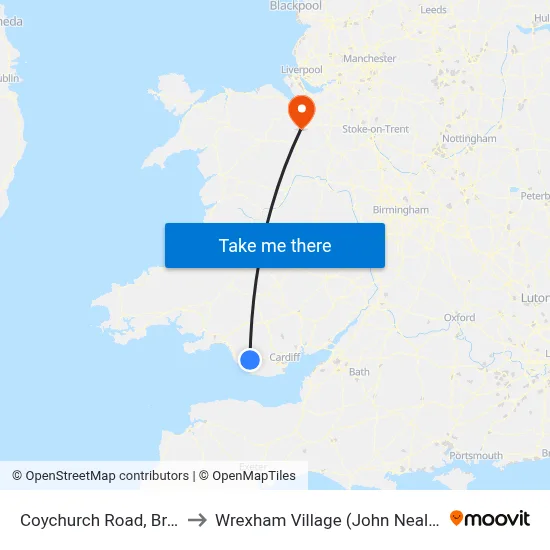 Coychurch Road, Brackla to Wrexham Village (John Neal Block) map
