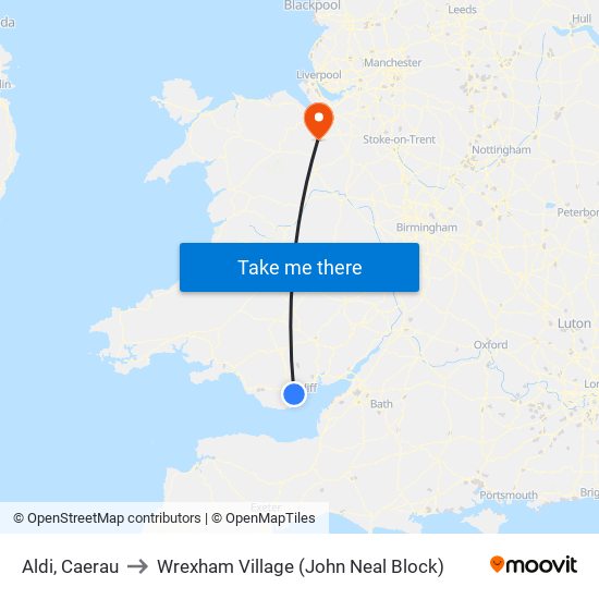 Aldi, Caerau to Wrexham Village (John Neal Block) map