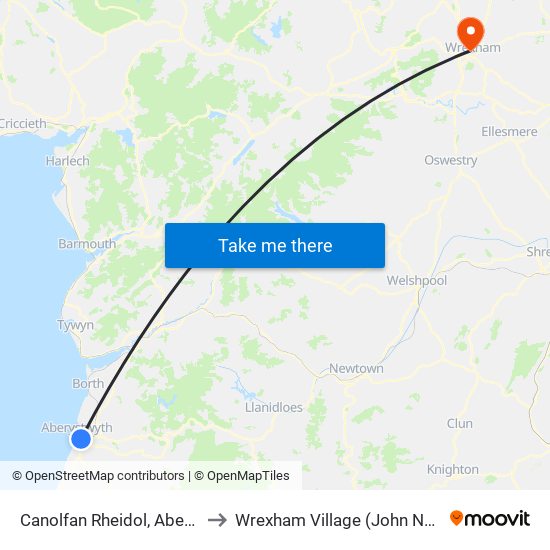 Canolfan Rheidol, Aberystwyth to Wrexham Village (John Neal Block) map