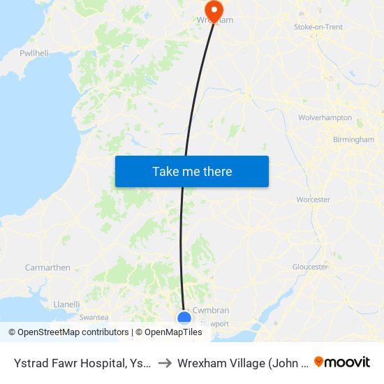 Ystrad Fawr Hospital, Ystrad Mynach to Wrexham Village (John Neal Block) map