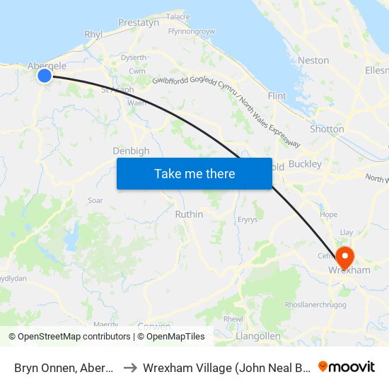 Bryn Onnen, Abergele to Wrexham Village (John Neal Block) map