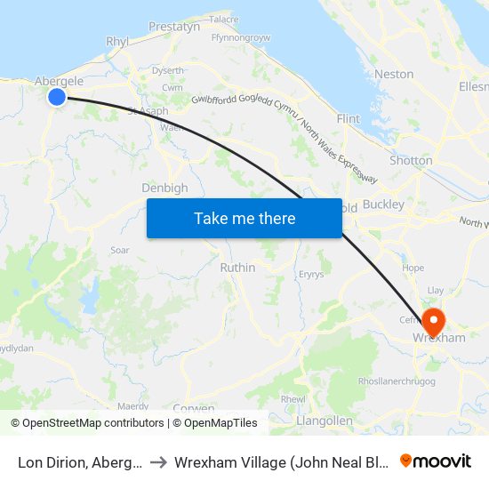 Lon Dirion, Abergele to Wrexham Village (John Neal Block) map