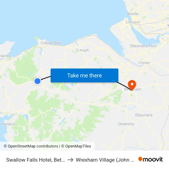 Swallow Falls Hotel, Betws-Y-Coed to Wrexham Village (John Neal Block) map