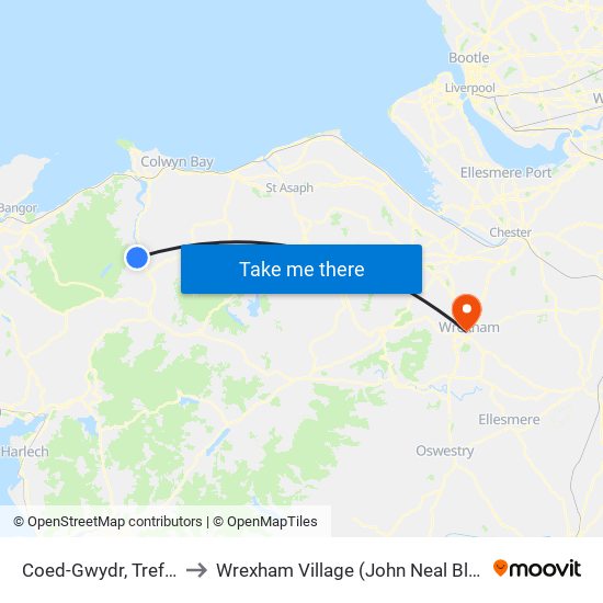 Coed-Gwydr, Trefriw to Wrexham Village (John Neal Block) map