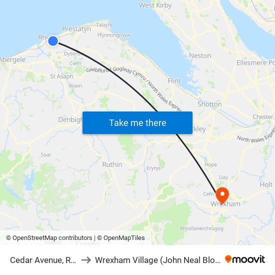 Cedar Avenue, Brynhedydd Bay to Wrexham Village (John Neal Block) map