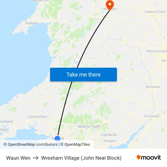 Waun Wen to Wrexham Village (John Neal Block) map
