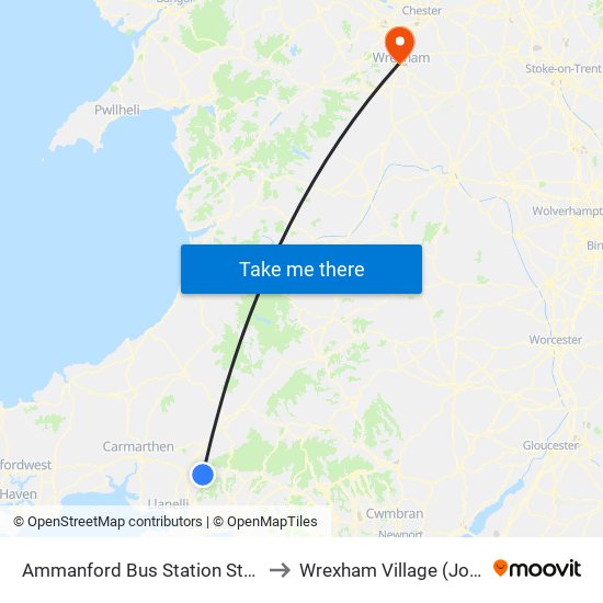 Ammanford Bus Station Stand 2, Ammanford to Wrexham Village (John Neal Block) map