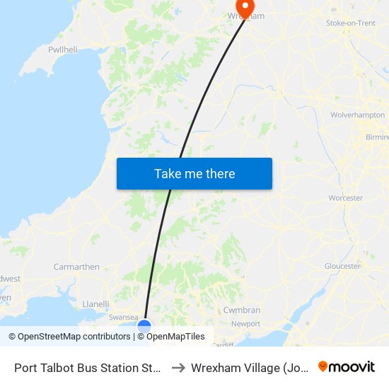 Port Talbot Bus Station Stand 1, Port Talbot to Wrexham Village (John Neal Block) map